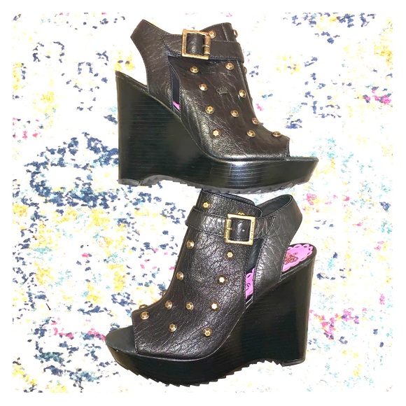 Juicy Couture Shoes - NIB Juicy Couture Black Leather Studded Wedge 6